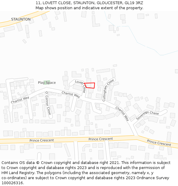 11, LOVETT CLOSE, STAUNTON, GLOUCESTER, GL19 3RZ: Location map and indicative extent of plot