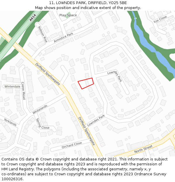 11, LOWNDES PARK, DRIFFIELD, YO25 5BE: Location map and indicative extent of plot