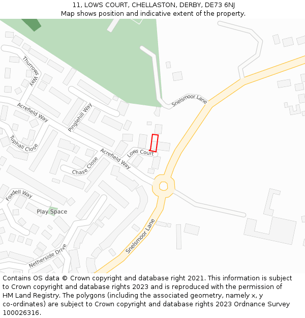 11, LOWS COURT, CHELLASTON, DERBY, DE73 6NJ: Location map and indicative extent of plot