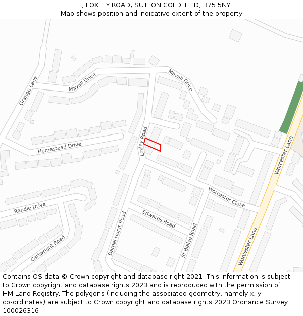 11, LOXLEY ROAD, SUTTON COLDFIELD, B75 5NY: Location map and indicative extent of plot