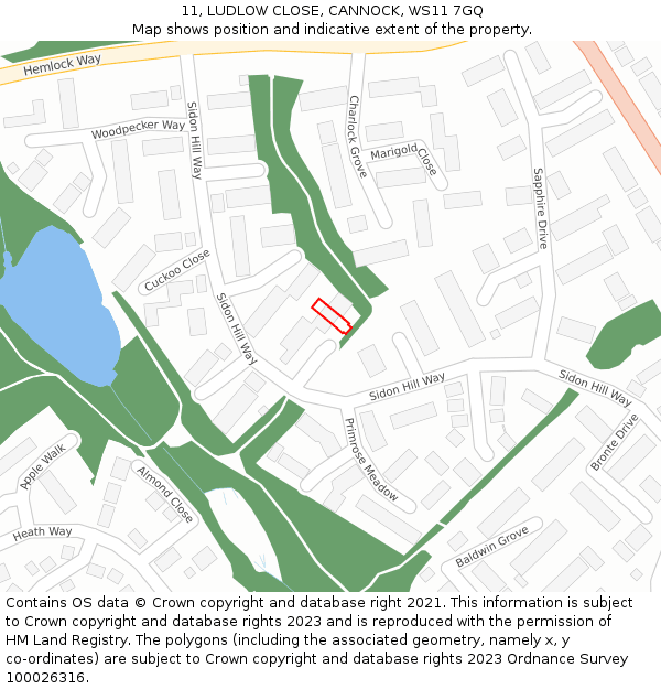 11, LUDLOW CLOSE, CANNOCK, WS11 7GQ: Location map and indicative extent of plot