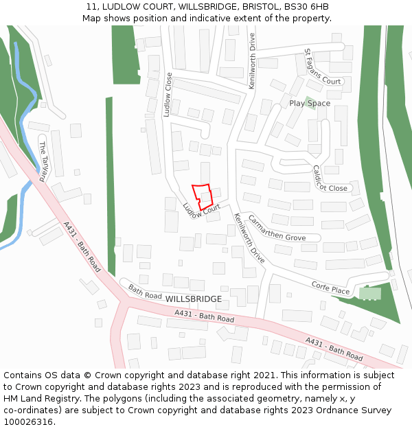 11, LUDLOW COURT, WILLSBRIDGE, BRISTOL, BS30 6HB: Location map and indicative extent of plot