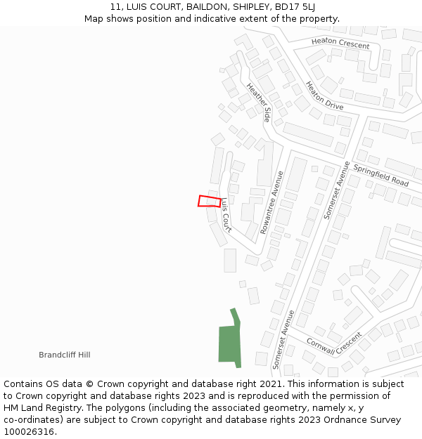 11, LUIS COURT, BAILDON, SHIPLEY, BD17 5LJ: Location map and indicative extent of plot