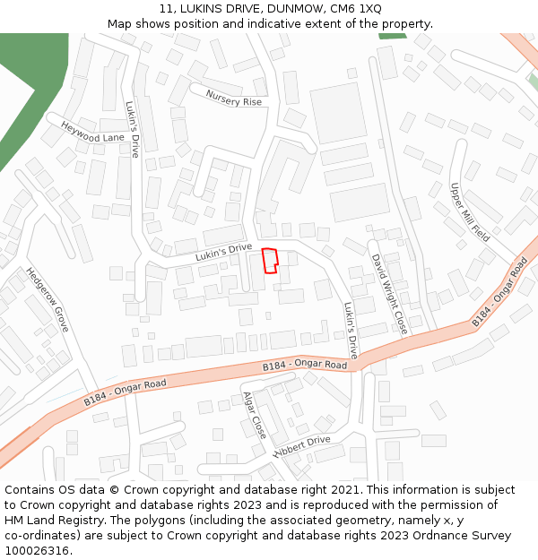 11, LUKINS DRIVE, DUNMOW, CM6 1XQ: Location map and indicative extent of plot