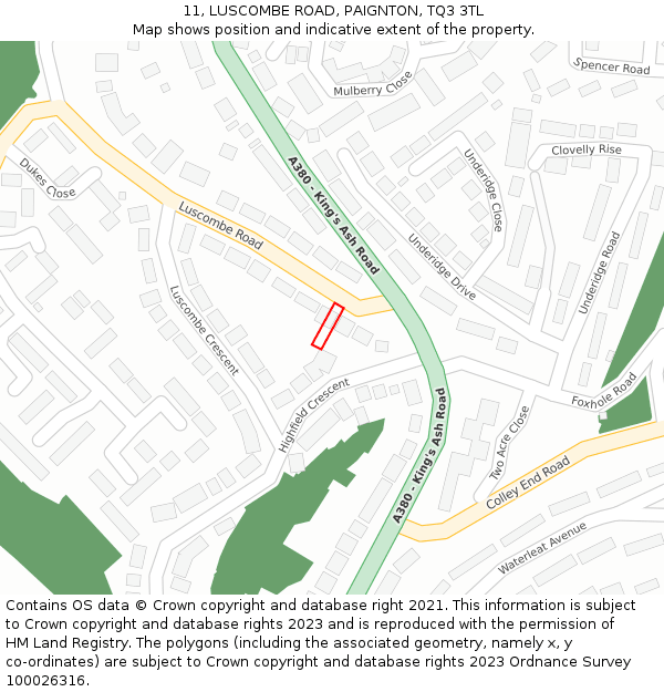 11, LUSCOMBE ROAD, PAIGNTON, TQ3 3TL: Location map and indicative extent of plot