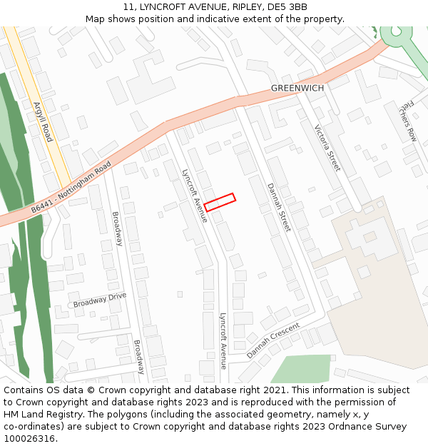 11, LYNCROFT AVENUE, RIPLEY, DE5 3BB: Location map and indicative extent of plot