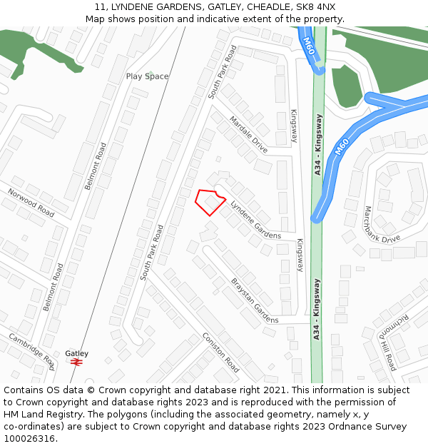11, LYNDENE GARDENS, GATLEY, CHEADLE, SK8 4NX: Location map and indicative extent of plot
