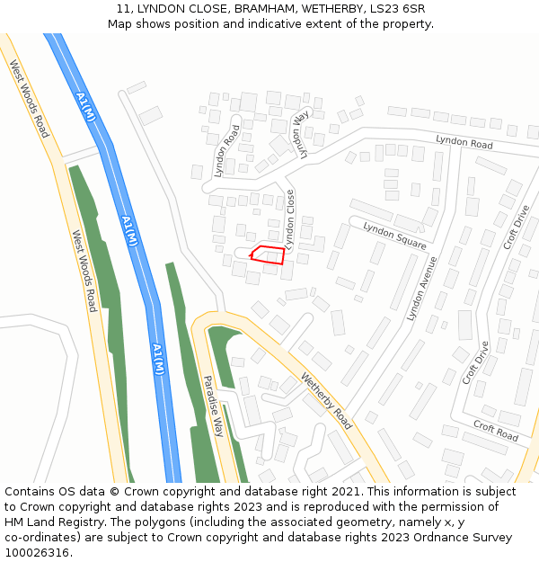 11, LYNDON CLOSE, BRAMHAM, WETHERBY, LS23 6SR: Location map and indicative extent of plot