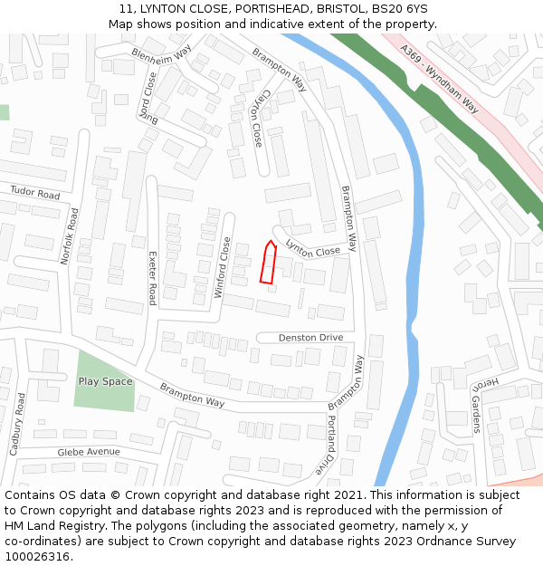 11, LYNTON CLOSE, PORTISHEAD, BRISTOL, BS20 6YS: Location map and indicative extent of plot