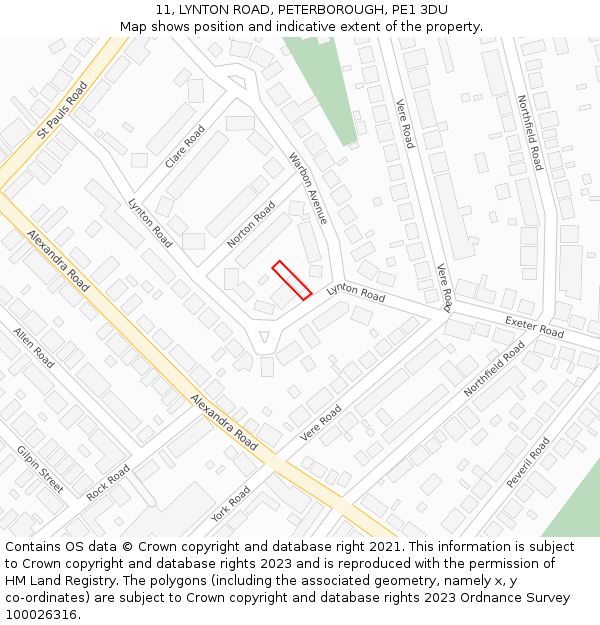 11, LYNTON ROAD, PETERBOROUGH, PE1 3DU: Location map and indicative extent of plot