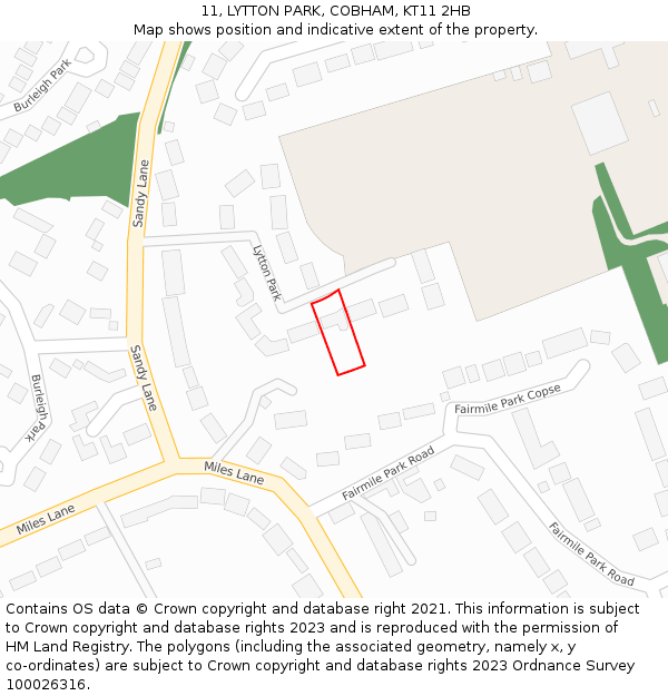 11, LYTTON PARK, COBHAM, KT11 2HB: Location map and indicative extent of plot
