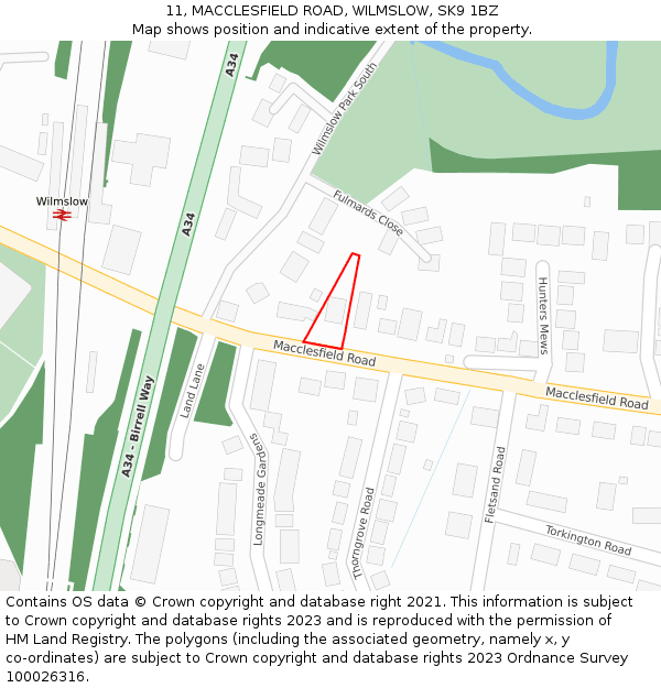 11, MACCLESFIELD ROAD, WILMSLOW, SK9 1BZ: Location map and indicative extent of plot