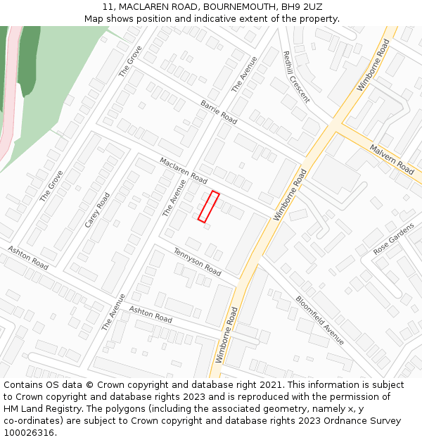 11, MACLAREN ROAD, BOURNEMOUTH, BH9 2UZ: Location map and indicative extent of plot