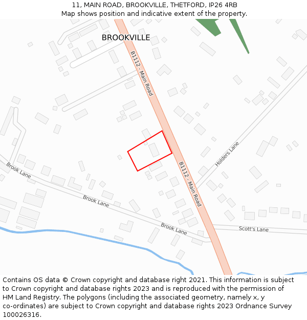 11, MAIN ROAD, BROOKVILLE, THETFORD, IP26 4RB: Location map and indicative extent of plot