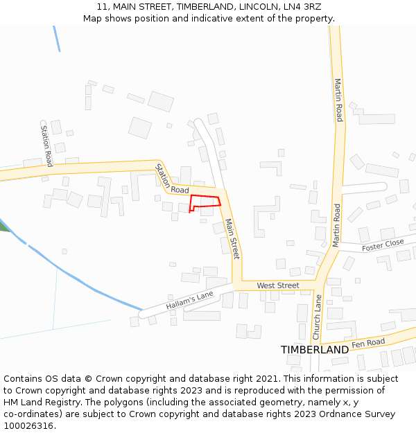 11, MAIN STREET, TIMBERLAND, LINCOLN, LN4 3RZ: Location map and indicative extent of plot