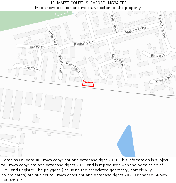 11, MAIZE COURT, SLEAFORD, NG34 7EP: Location map and indicative extent of plot