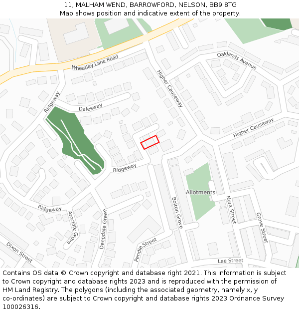 11, MALHAM WEND, BARROWFORD, NELSON, BB9 8TG: Location map and indicative extent of plot