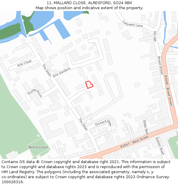 11, MALLARD CLOSE, ALRESFORD, SO24 9BX: Location map and indicative extent of plot