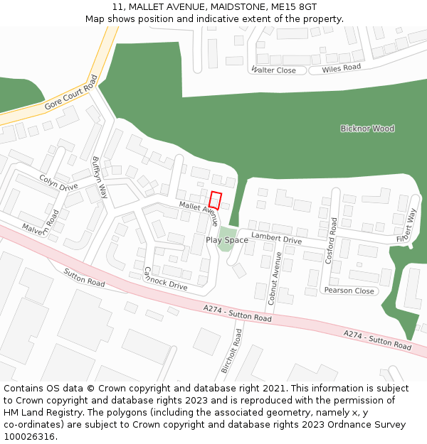 11, MALLET AVENUE, MAIDSTONE, ME15 8GT: Location map and indicative extent of plot