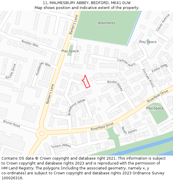 11, MALMESBURY ABBEY, BEDFORD, MK41 0UW: Location map and indicative extent of plot