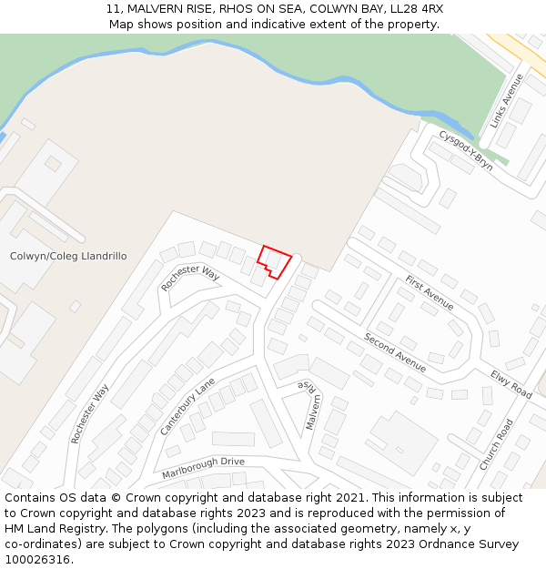 11, MALVERN RISE, RHOS ON SEA, COLWYN BAY, LL28 4RX: Location map and indicative extent of plot