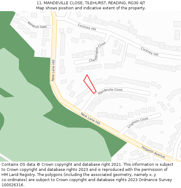 11, MANDEVILLE CLOSE, TILEHURST, READING, RG30 4JT: Location map and indicative extent of plot