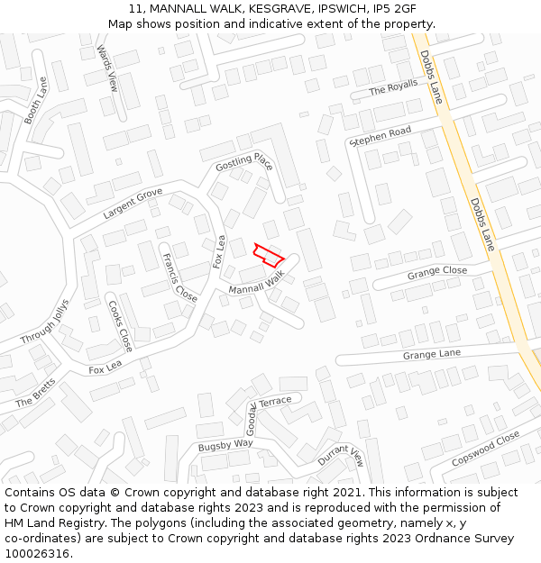 11, MANNALL WALK, KESGRAVE, IPSWICH, IP5 2GF: Location map and indicative extent of plot