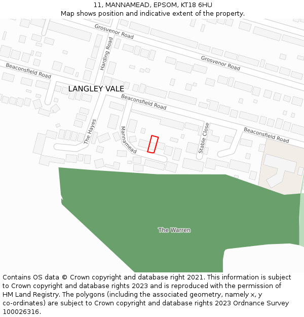 11, MANNAMEAD, EPSOM, KT18 6HU: Location map and indicative extent of plot