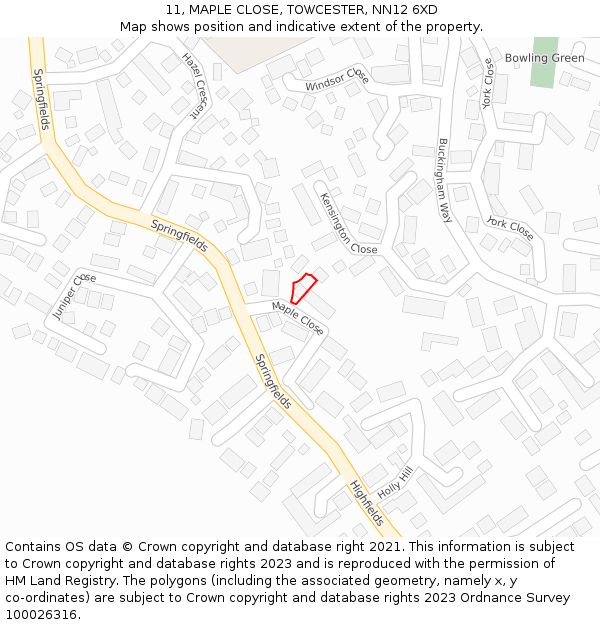 11, MAPLE CLOSE, TOWCESTER, NN12 6XD: Location map and indicative extent of plot