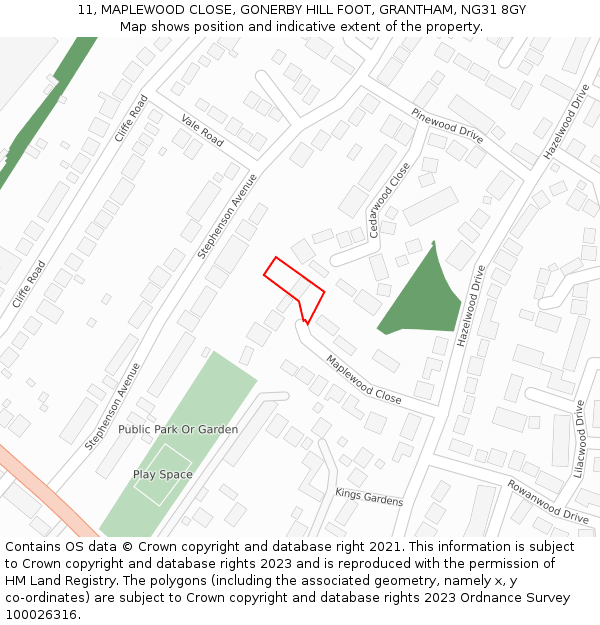 11, MAPLEWOOD CLOSE, GONERBY HILL FOOT, GRANTHAM, NG31 8GY: Location map and indicative extent of plot