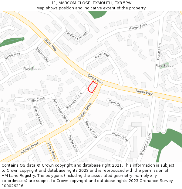 11, MARCOM CLOSE, EXMOUTH, EX8 5PW: Location map and indicative extent of plot