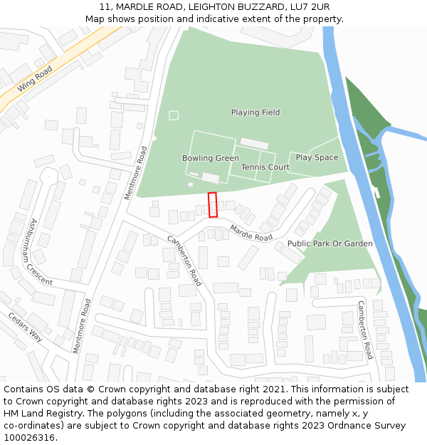 11, MARDLE ROAD, LEIGHTON BUZZARD, LU7 2UR: Location map and indicative extent of plot