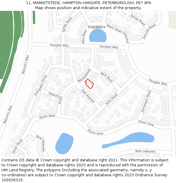 11, MARKETSTEDE, HAMPTON HARGATE, PETERBOROUGH, PE7 8FA: Location map and indicative extent of plot