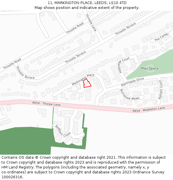 11, MARKINGTON PLACE, LEEDS, LS10 4TD: Location map and indicative extent of plot