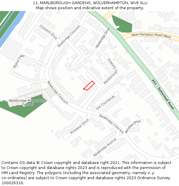 11, MARLBOROUGH GARDENS, WOLVERHAMPTON, WV6 0LU: Location map and indicative extent of plot