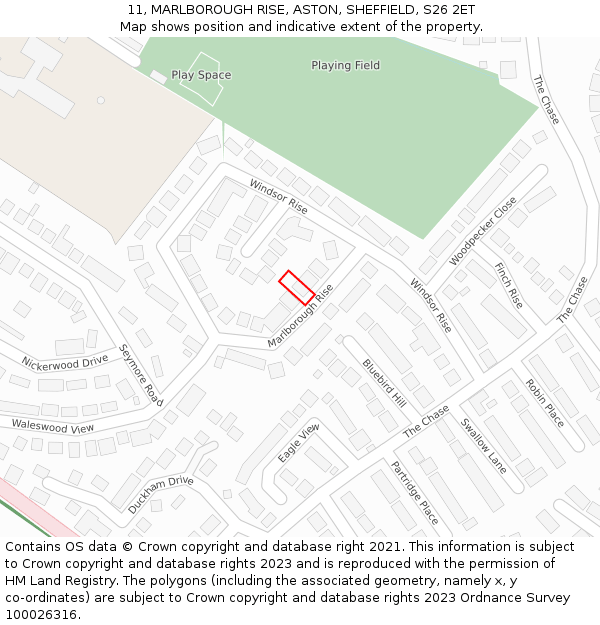 11, MARLBOROUGH RISE, ASTON, SHEFFIELD, S26 2ET: Location map and indicative extent of plot