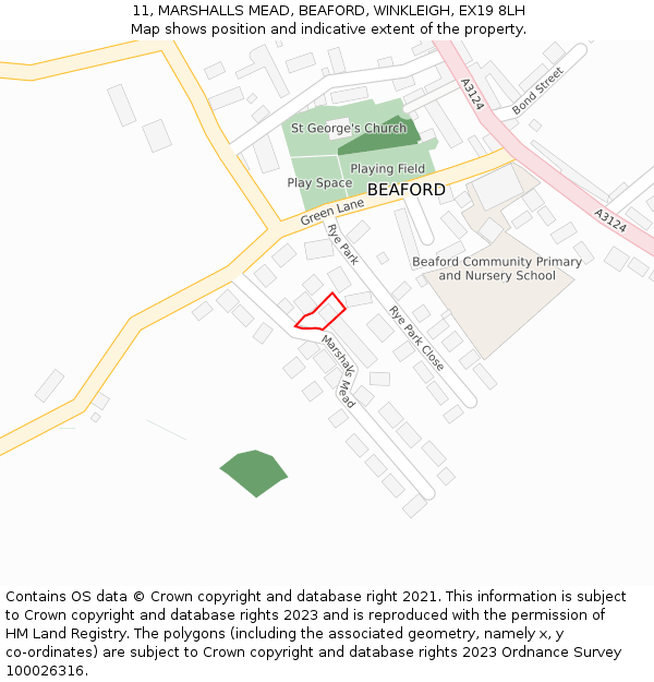11, MARSHALLS MEAD, BEAFORD, WINKLEIGH, EX19 8LH: Location map and indicative extent of plot