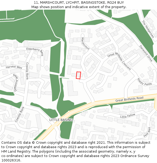 11, MARSHCOURT, LYCHPIT, BASINGSTOKE, RG24 8UY: Location map and indicative extent of plot