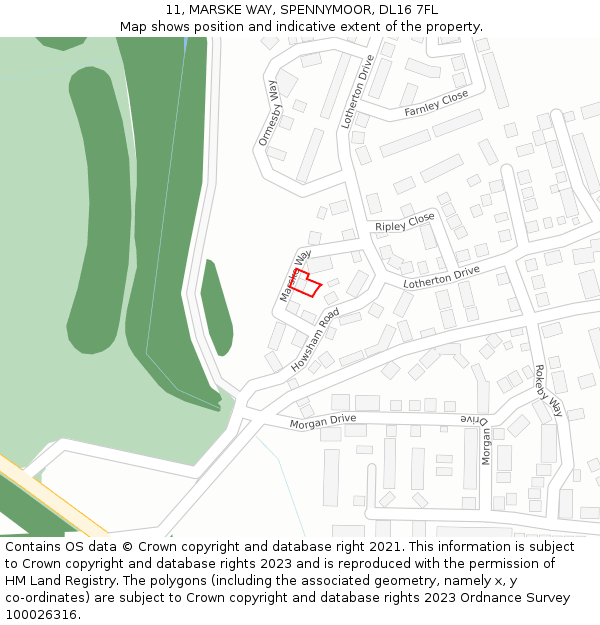 11, MARSKE WAY, SPENNYMOOR, DL16 7FL: Location map and indicative extent of plot
