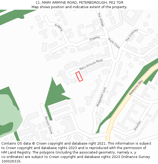 11, MARY ARMYNE ROAD, PETERBOROUGH, PE2 7DR: Location map and indicative extent of plot