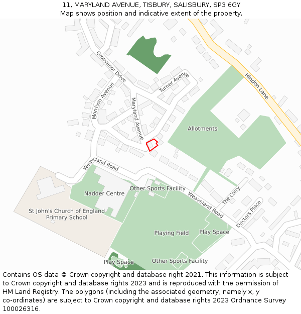 11, MARYLAND AVENUE, TISBURY, SALISBURY, SP3 6GY: Location map and indicative extent of plot