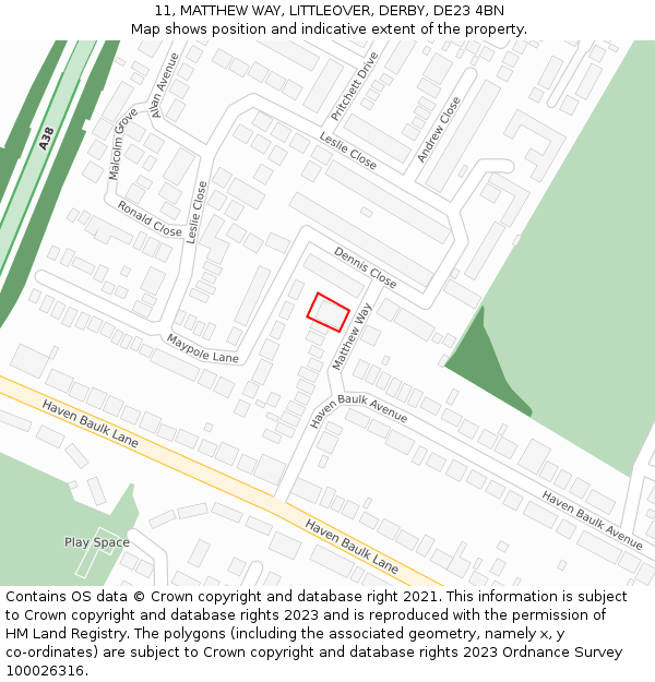 11, MATTHEW WAY, LITTLEOVER, DERBY, DE23 4BN: Location map and indicative extent of plot