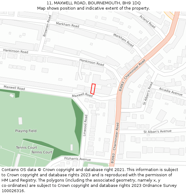 11, MAXWELL ROAD, BOURNEMOUTH, BH9 1DQ: Location map and indicative extent of plot