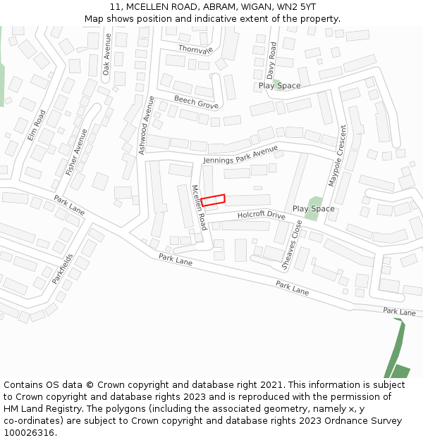 11, MCELLEN ROAD, ABRAM, WIGAN, WN2 5YT: Location map and indicative extent of plot