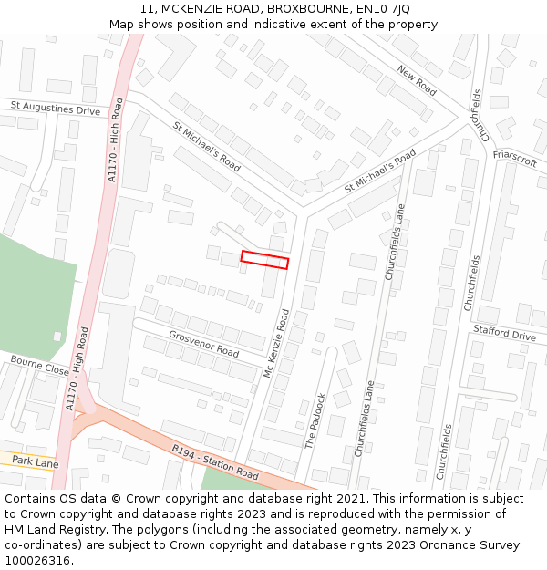 11, MCKENZIE ROAD, BROXBOURNE, EN10 7JQ: Location map and indicative extent of plot