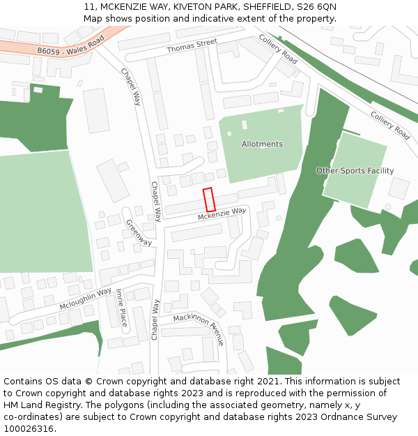 11, MCKENZIE WAY, KIVETON PARK, SHEFFIELD, S26 6QN: Location map and indicative extent of plot