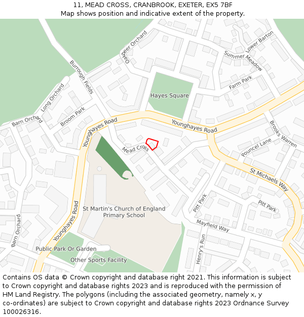 11, MEAD CROSS, CRANBROOK, EXETER, EX5 7BF: Location map and indicative extent of plot