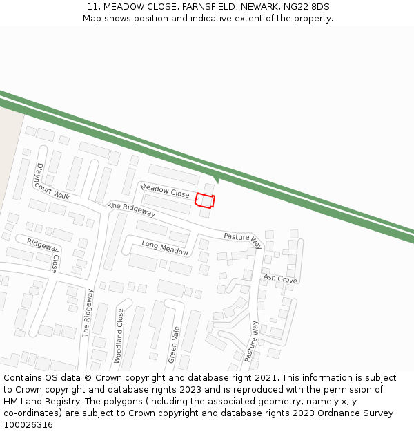 11, MEADOW CLOSE, FARNSFIELD, NEWARK, NG22 8DS: Location map and indicative extent of plot