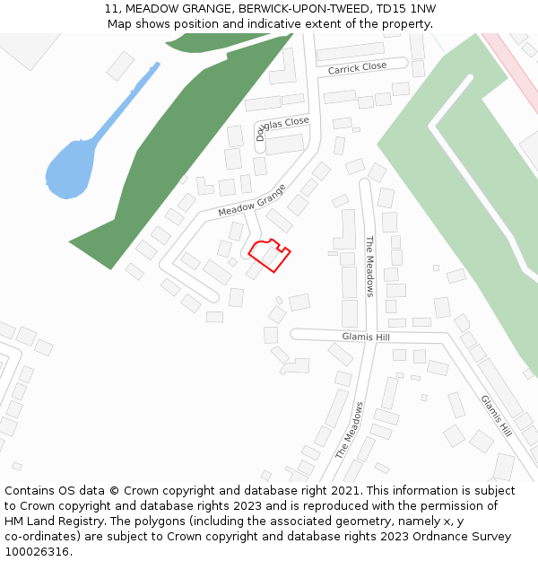 11, MEADOW GRANGE, BERWICK-UPON-TWEED, TD15 1NW: Location map and indicative extent of plot