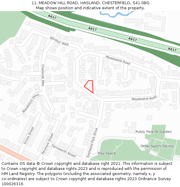 11, MEADOW HILL ROAD, HASLAND, CHESTERFIELD, S41 0BG: Location map and indicative extent of plot